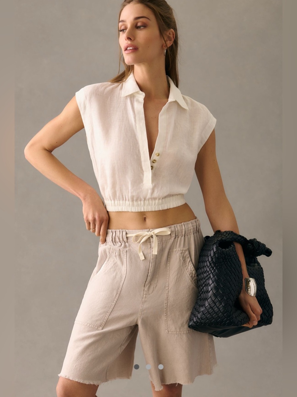 Anthropologie Pilcro Relax Wide Leg Shorts Beige Cream Size 30